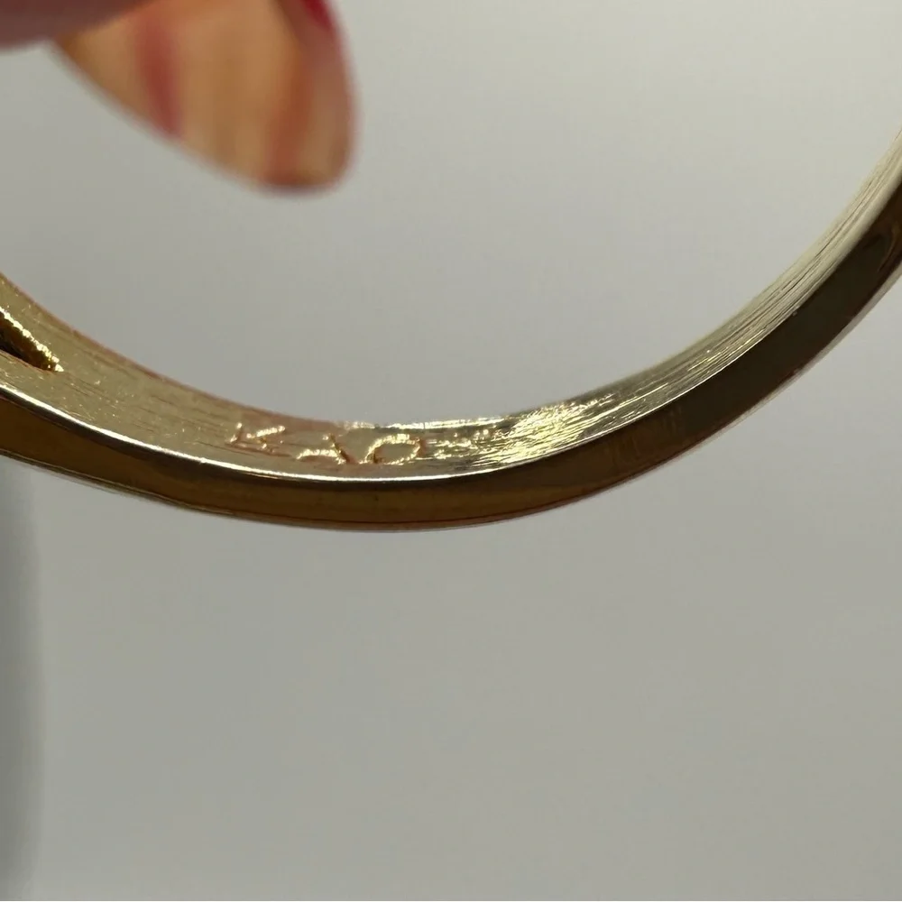 KAO Gold Tone Black Enamel Crystal Cocktail Ring Size 7.25